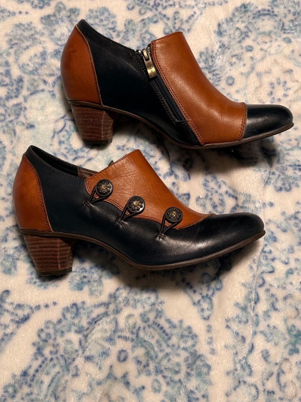 Spring Step L’Artiste Two-Tone Brown and Navy Heeled Ankle Boots